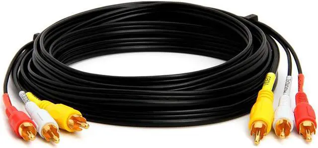 Alt view image 2 of 5 - Cmple - 3-RCA Composite Video Audio A/V AV Cable GOLD -12 ft