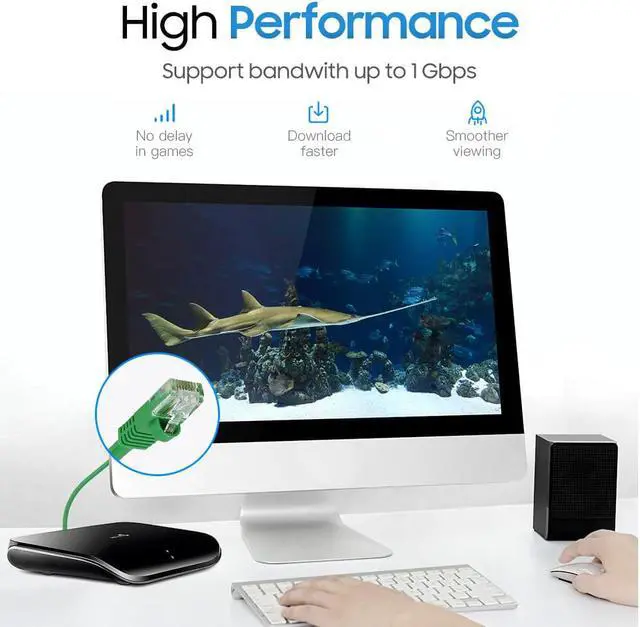 Alt view image 7 of 7 - Cmple - [5 PACK] 10 Feet Cat5e Cable, Ethernet Patch Cord, Green Cat5 Wire for Fast Internet, RJ45 Connectors, LAN Network Internet Cord, Modem Router Cable