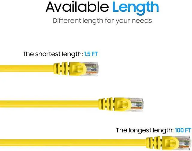 Alt view image 6 of 7 - Cmple Cat6 Ethernet Cable 10Gbps - Computer Networking Cord with Gold-Plated RJ45 Connectors, 550MHz Cat6 Network Ethernet LAN Cable Supports Cat6, Cat5e, Cat5 Standards - 1.5 Feet Yellow