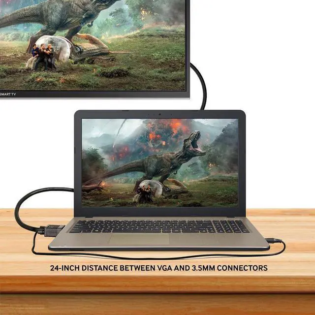 Alt view image 5 of 5 - Cmple - VGA Cable Male to Male with 3.5mm Aux Audio Monitor SVGA PC 15 Pin Cord 25 Feet