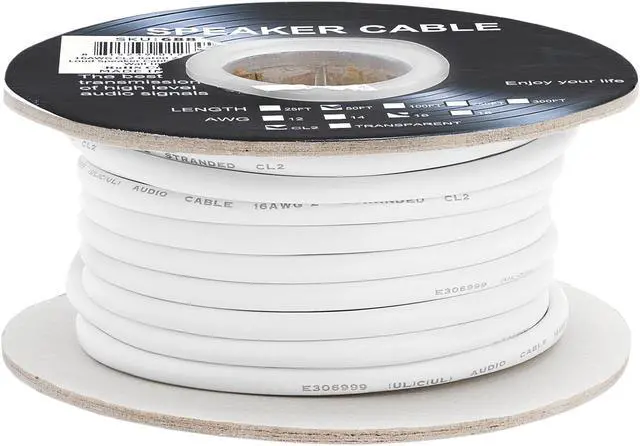 Alt view image 3 of 6 - Cmple - 50FT 16AWG Speaker Wire Cable with 2 Conductor Speaker Cable (CCA) Copper Clad Aluminum CL2 Rated In-Wall Speaker Wire for Home Theater & Car Audio - 50 Feet, White