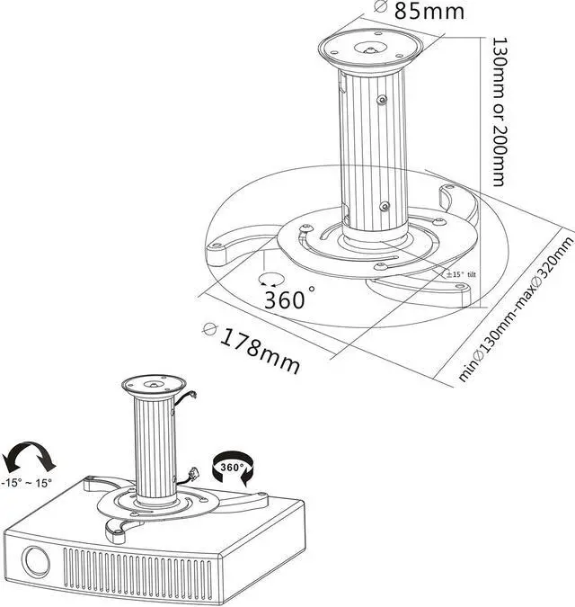 Alt view image 7 of 7 - Cmple - Projector Ceiling Mount (Max 22Lbs) - SILVER