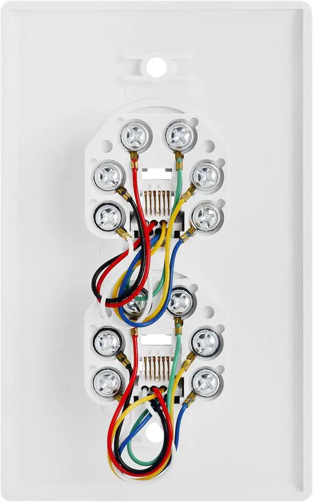 Alt view image 2 of 5 - Cmple - Double RJ11 Connector with 6 Conductors Phone Wall Plate Jack 6P6C Telephone Dual Jack Wallplate with Screws