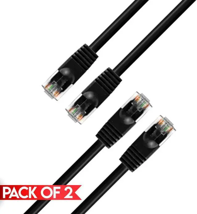 Main image of Cmple - [2 PACK] 5 Feet Cat5e Ethernet Cable, Network Patch Cord, LAN Cable with RJ45 Connectors, Cat 5 Wire for Fast Internet, 1 Gigabit Router Cable - Black
