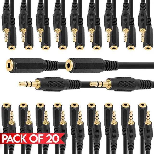 Main image of Cmple - [20 PACK] 6 Inches 3.5mm Stereo Extension Cable, AUX Extender Cord, Male to Female Stereo Audio Cable for TV, Monitor, Computer, Smartphone, Home Stereo, Speakers, Headset, Soundbar