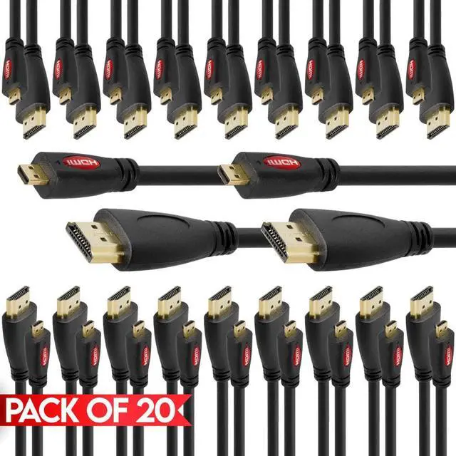 Main image of Cmple - [20 PACK] 3 FT Micro HDMI to HDMI Cable Adapter, 4K Micro Type-D to Type-A Cable, Audio Video AV to HDTV Monitor Display Cord for Raspberry Pi, GoPro, Tablet, Smartphone, Game Console