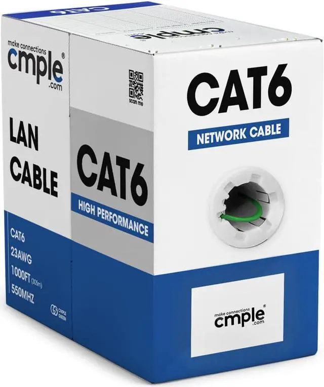 Alt view image 3 of 6 - Cmple - Cat6 Cable 1000ft Bulk Lan Ethernet Cat 6 Wire Network UTP 23AWG CMR Riser 10 Gbps 550 MHz Pull Box 1000 Feet, Blue