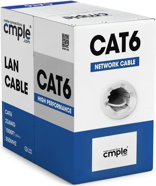 Alt view image 3 of 6 - Cmple - Cat6 Cable 1000ft Bulk Lan Ethernet Cat 6 Wire Network UTP 23AWG CMR Riser 10 Gbps 550 MHz Pull Box 1000 Feet, White