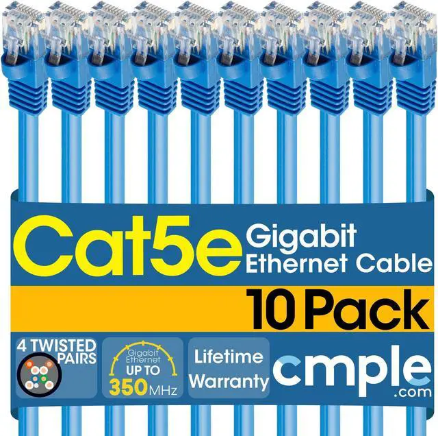 Main image of Cmple - [10 PACK] 15 Feet Cat5 Patch Cord, Ethernet Cable with RJ-45 Connectors,  1 Gigabit Cat5e UTP Wire, Category 5e Computer LAN Network Cord - Blue