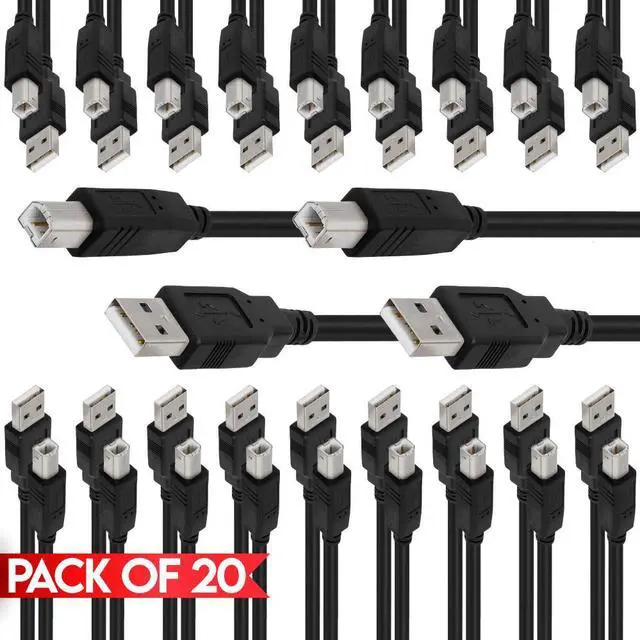 Main image of Cmple - [20 PACK] 3 FT USB A to B Cable USB 2.0 A Male to B Male Printer Cord for Samsung, Xerox, Canon Pixma, HP Officejet Envy, Epson Workforce, Brother, Silhouette Cameo, Dell, Scanner, Fax