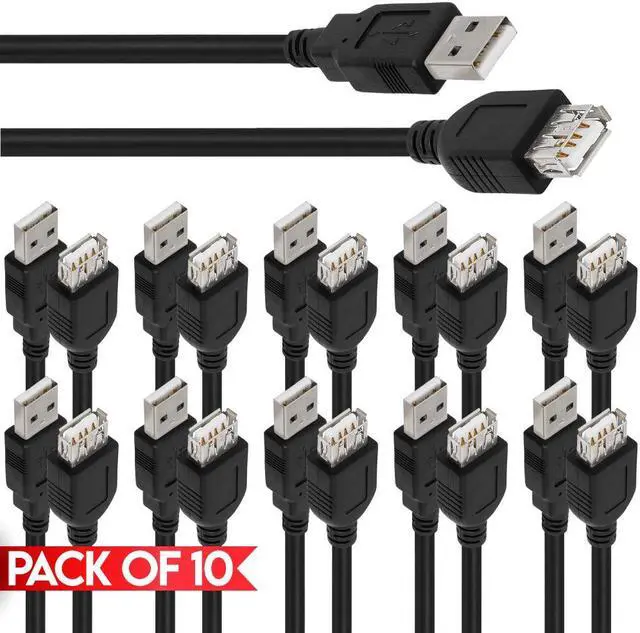 Main image of Cmple - [10 PACK] 10 Feet USB Extension Cable, USB 2.0 Male to Female Cord, Data Cable Extender for Printer, Scanner, Gamepad, Xbox Kinect, Playstation, Camera, Webcam, USB Headset, Security Camera