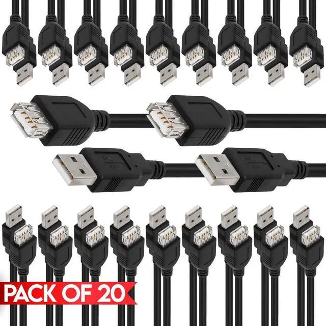 Main image of Cmple - [20 PACK] 10 FT USB Extension Cord, USB-A Male to Female Extender, USB 2.0 Charge & Data Transfer Cord for Mac, PC, PlayStation, XBOX, Gamepad, Flash Drive, Hard Drive, Keyboard, Mouse