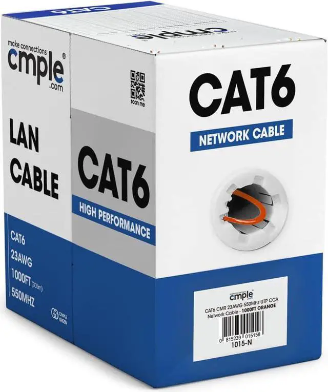 Alt view image 2 of 6 - Cmple - Cat6 Cable 1000ft Bulk Lan Ethernet Cat 6 Wire Network UTP 23AWG CMR Riser 10 Gbps 550 MHz Pull Box 1000 Feet, Orange