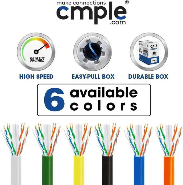 Alt view image 6 of 6 - Cmple - Cat6 Cable 1000ft Bulk Lan Ethernet Cat 6 Wire Network UTP 23AWG CMR Riser 10 Gbps 550 MHz Pull Box 1000 Feet, Orange