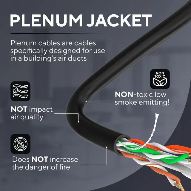 Alt view image 4 of 7 - Cmple - Cat6 Plenum Ethernet Cable 1000ft, Cat 6 Cable (CMP) 550MHz Unshielded Twisted Pair (UTP) 10 Gigabit Solid Network Cable,  Bulk Ethernet Cable - Black