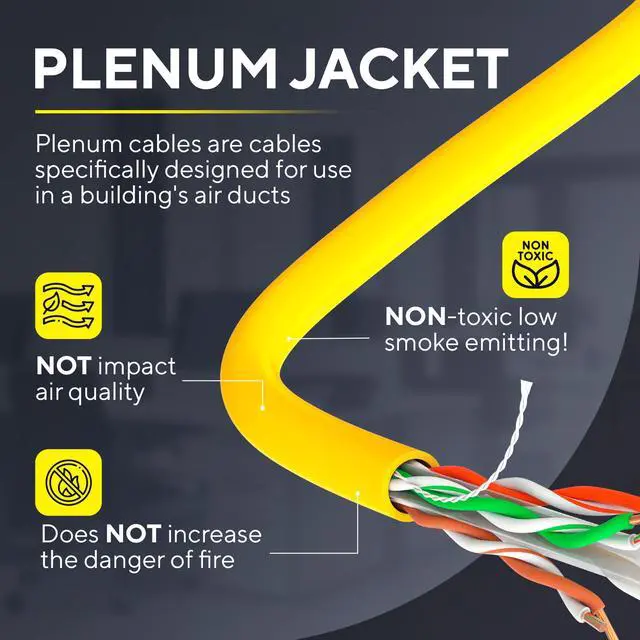 Alt view image 3 of 7 - Cmple - Cat6 Plenum Ethernet Cable 1000ft, Cat 6 Cable (CMP) 550MHz Unshielded Twisted Pair (UTP) 10 Gigabit Solid Network Cable,  Bulk Ethernet Cable - Yellow
