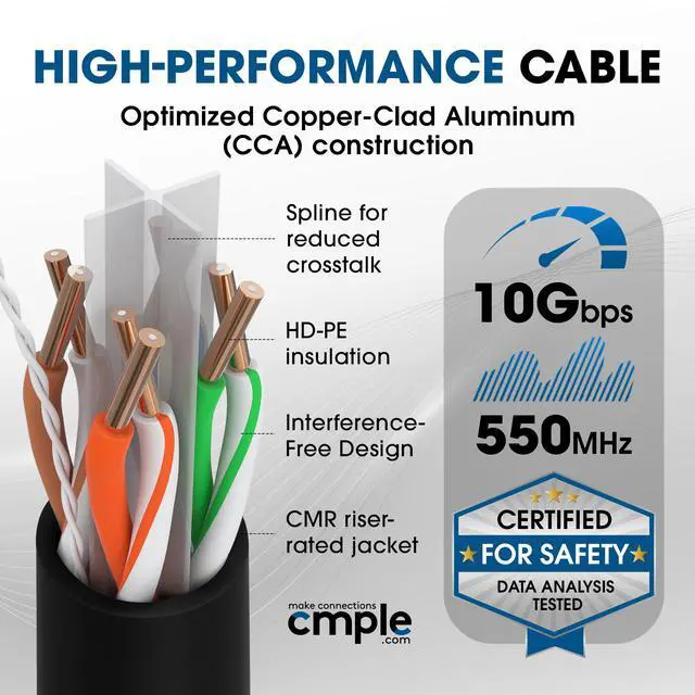 Alt view image 6 of 7 - Cmple - Cat6 Cable 1000ft Bulk Lan Ethernet Cat 6 Wire Network UTP 23AWG CMR Riser 10 Gbps 550 MHz Pull Box 1000 Feet, Black