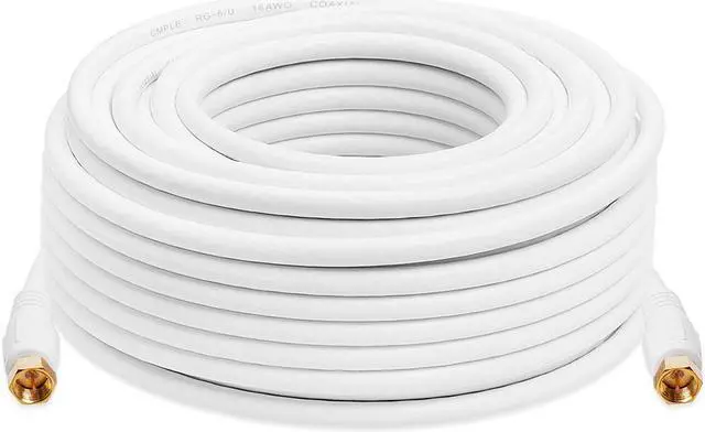 Alt view image 2 of 2 - Cmple Digital Coaxial Cable F-Type Male RG6 Coax Digital Audio Video with F Connector Pin Satellite Cord - 75 Feet White