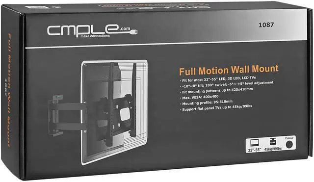Alt view image 5 of 6 - Cmple  Heavy Duty Full Motion Curved TV Wall Mount TV Bracket for 32-55 inch TV up to 99lbs, Adjustable Strong Full Motion