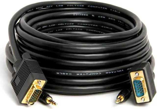 Alt view image 2 of 5 - Cmple - VGA Cable Male to Male with 3.5mm Aux Audio Monitor SVGA PC 15 Pin Cord 25 Feet