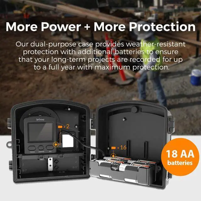 Alt view image 10 of 19 - Brinno Construction Trio Bundle Pack BCC2000, Up to 1 Year Battery Life, Perfect for Construction and Outdoor Security, 1080P FHD - Includes Flexible Clamp Mount and Weather Resistant Outdoor Housing