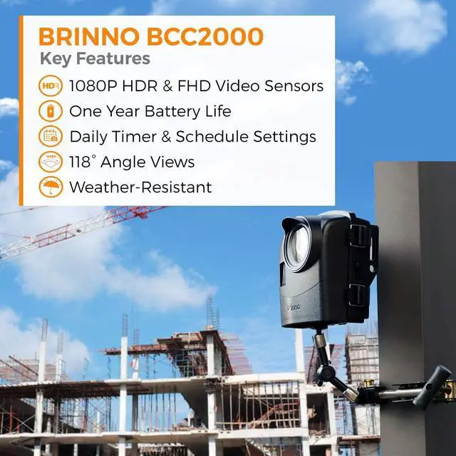 Alt view image 11 of 19 - Brinno Construction Trio Bundle Pack BCC2000, Up to 1 Year Battery Life, Perfect for Construction and Outdoor Security, 1080P FHD - Includes Flexible Clamp Mount and Weather Resistant Outdoor Housing