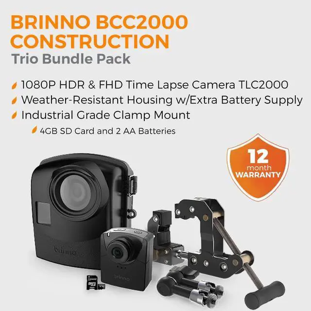 Alt view image 9 of 19 - Brinno Construction Trio Bundle Pack BCC2000, Up to 1 Year Battery Life, Perfect for Construction and Outdoor Security, 1080P FHD - Includes Flexible Clamp Mount and Weather Resistant Outdoor Housing