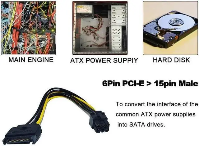 Alt view image 4 of 6 - Desktop computer power SATA power port 15p to 6p graphics card power cord 15 pin to 6 pin graphics card power cord eokCXOY