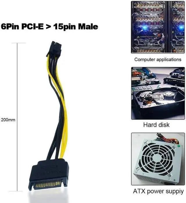 Alt view image 3 of 6 - Desktop computer power SATA power port 15p to 6p graphics card power cord 15 pin to 6 pin graphics card power cord eokCXOY