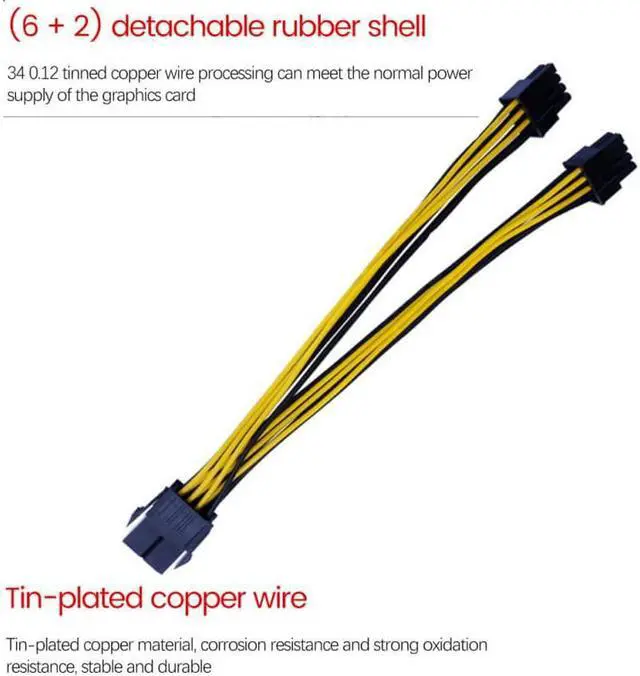 Alt view image 2 of 6 - 8 Pin PCI Express To Dual PCIE 8 (6+2) Pin Power Cable 22cm Motherboard Graphics Card PCI-E GPU Power Data Cable Splitter