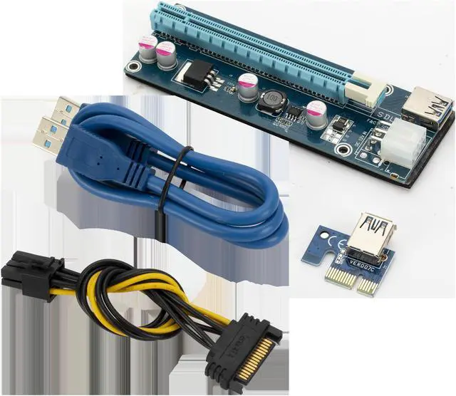 Main image of PCI-E 1X to 16X Riser Card PCIe Extender SATA to 6Pin Power USB 3.0 Cable for Video Graphics Card 8iop
