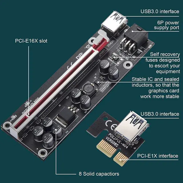 Alt view image 2 of 6 - PCI-E Riser Card 60CM Ver 009s plus PCIE Riser Extension Cable PCI Express Adapter X16 Extender For GPU Graphics Card