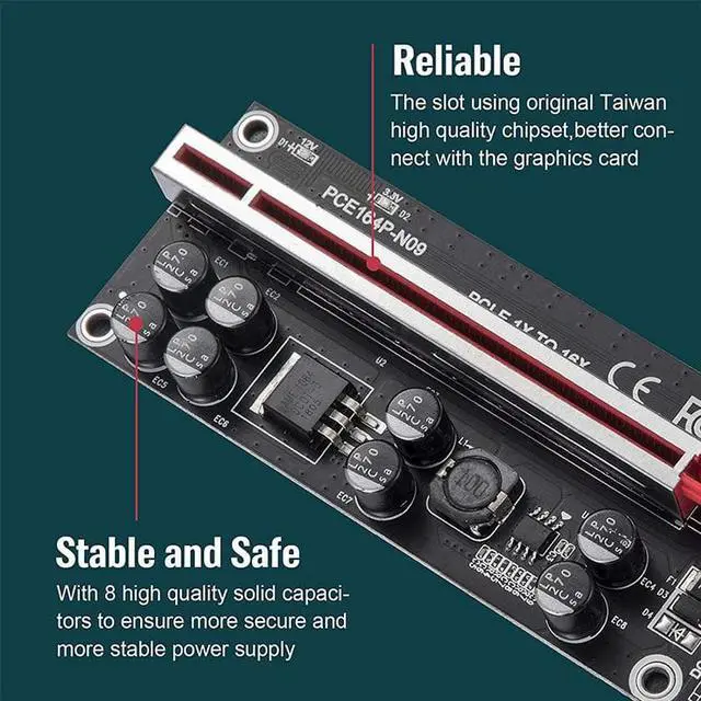 Alt view image 4 of 6 - PCI-E Riser Card 60CM Ver 009s plus PCIE Riser Extension Cable PCI Express Adapter X16 Extender For GPU Graphics Card