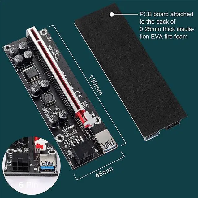 Alt view image 5 of 6 - PCI-E Riser Card 60CM Ver 009s plus PCIE Riser Extension Cable PCI Express Adapter X16 Extender For GPU Graphics Card