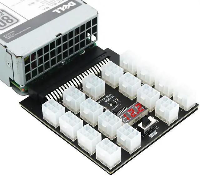 Alt view image 3 of 6 - 12V ATX Power Supply Breakout Board for ETH/BTC Mining Graphics Card 17 Port PCIE Module 50(2x25) Pin Slot for BTC Mining Miner