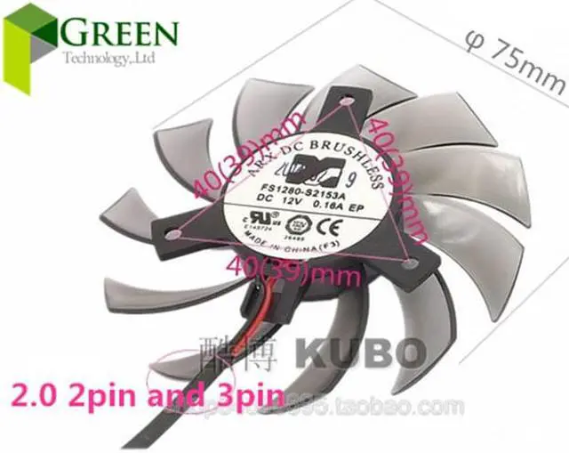 Alt view image 6 of 6 - ARX FS1280-S2153A 12V 0.16A 75mm VGA Fan Diameter 39/40mm Hole Pitch For Gigabyte GT240 GTX460 560 430 440 440 Graphics card fan eokCXOY