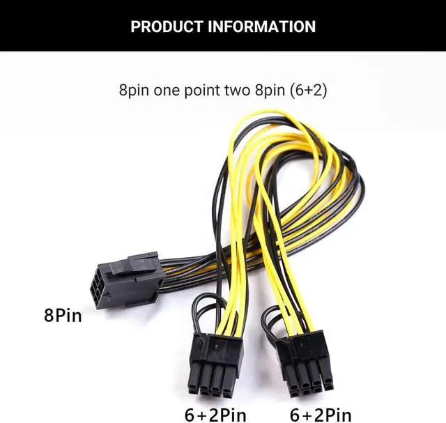 Alt view image 6 of 6 - 10pcs 8 Pin PCI Express to Dual PCIE 6+2 Pin Power Cable Motherboard Graphics Card PCI-E GPU Power Data Cable 21/50cm Splitter