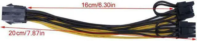 Alt view image 6 of 6 - 10pcs 20cm PCIe 6-pin to Dual 6+2pin 8-pin GPU Graphics Card Power Splitter Cable 6Pin to Dual 8Pin for BTC ETH Mining Miner