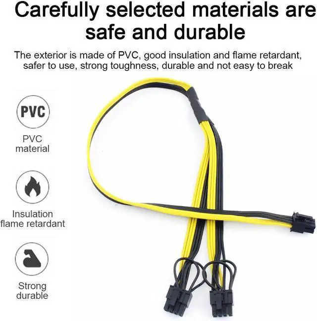 Alt view image 3 of 6 - 5pcs PCI-E 6Pin to Dual 6+2-pin Power Cable 70cm 18AWG Graphics Card 6Pin to Dual 8Pin PCIE 70cm PCI Express GPU Power Splitter