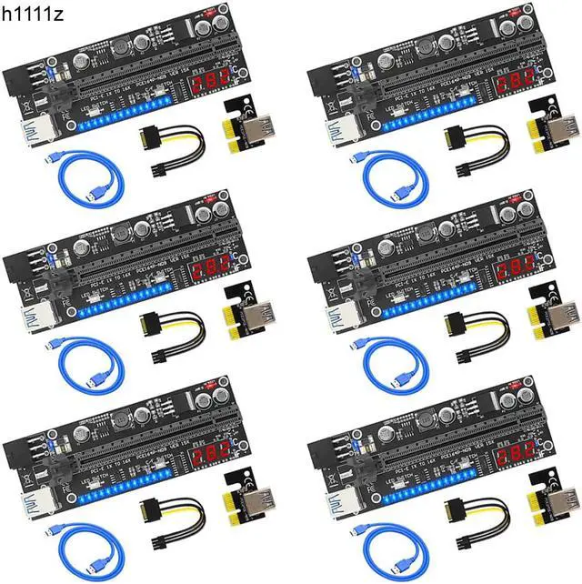 Main image of 6PCS PCIE Riser for Video Card for Mining VER15X Riser PCI Express X16 Temperature LED for Graphic Card GPU Bitcoin Miner Mining