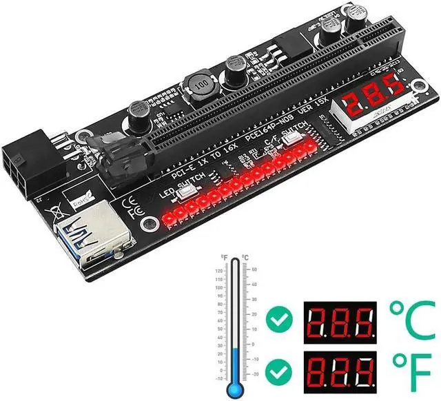 Alt view image 3 of 6 - 6PCS PCIE Riser for Video Card for Mining VER15X Riser PCI Express X16 Temperature LED for Graphic Card GPU Bitcoin Miner Mining