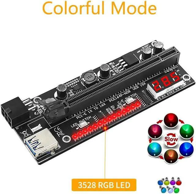 Alt view image 4 of 6 - 6PCS PCIE Riser for Video Card for Mining VER15X Riser PCI Express X16 Temperature LED for Graphic Card GPU Bitcoin Miner Mining