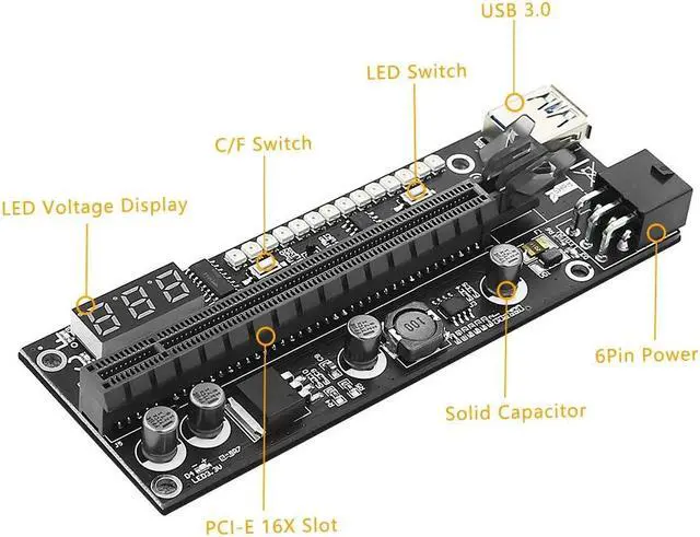 Alt view image 5 of 6 - 6PCS PCIE Riser for Video Card for Mining VER15X Riser PCI Express X16 Temperature LED for Graphic Card GPU Bitcoin Miner Mining