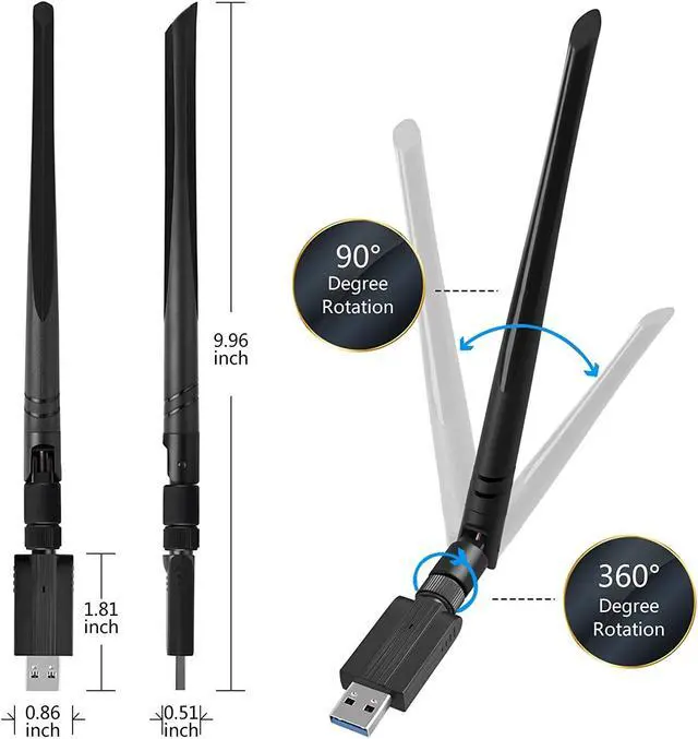 Alt view image 6 of 7 - Wireless Adapter WiFi Card, 1200Mbps USB 3.0 WiFi Dongle 2.4G/5G 802.11ac Network Adapter with High Gain Antenna for Desktop Laptop PC Support Windows XP/10/8/8.1/7/Vista,OS 10.6-10.15