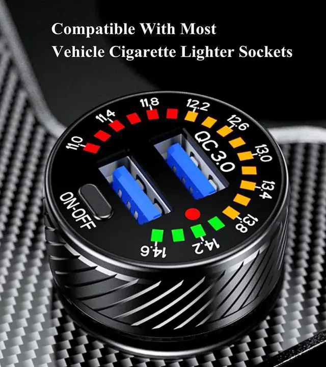 Alt view image 2 of 7 - Car Charger, 36W Fast Car Charger Adapter, Dual USB Car Charger Fast Charge with Colorful Voltmeter & ON/Off Switch (Black)