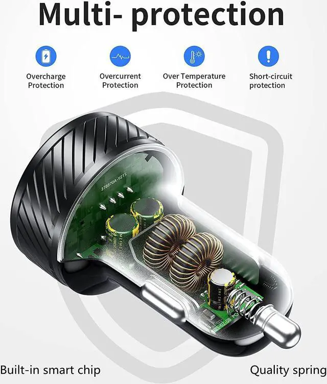 Alt view image 6 of 7 - Car Charger, 36W Fast Car Charger Adapter, Dual USB Car Charger Fast Charge with Colorful Voltmeter & ON/Off Switch (Black)