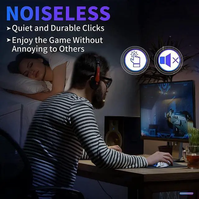Alt view image 3 of 7 - Silent Click Gaming Mouse, USB Wired Computer Mouse with RGB Backlit, 4 Adjustable DPI Up to 3200 dpi, Ergonomic Gamer Mouse with High Precision Sensor for Windows PC & Laptop (Star Black)