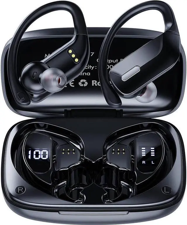 Main image of True Wireless Earbuds, Bluetooth 5.1 Headphones 48H Playtime Sport Earphones with LED Display, Over-Ear Buds Built in Mic in Ear Earphones Waterproof Headset for Workout Running Gaming