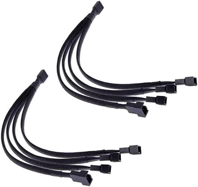 Main image of PWM Fan Splitter Cable 4 Pin Black Sleeved Case Fan Splitter Cable 1 to 4 Converter Braided Y Splitter Computer PC Fan Extension Power Cable 10.5 Inches 2 Pack