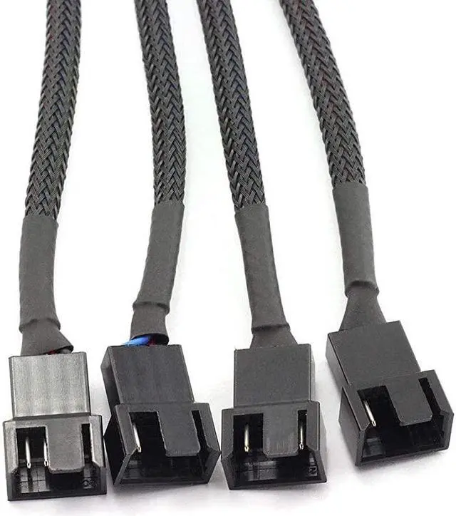 Alt view image 3 of 6 - PWM Fan Splitter Cable 4 Pin Black Sleeved Case Fan Splitter Cable 1 to 4 Converter Braided Y Splitter Computer PC Fan Extension Power Cable 10.5 Inches 2 Pack